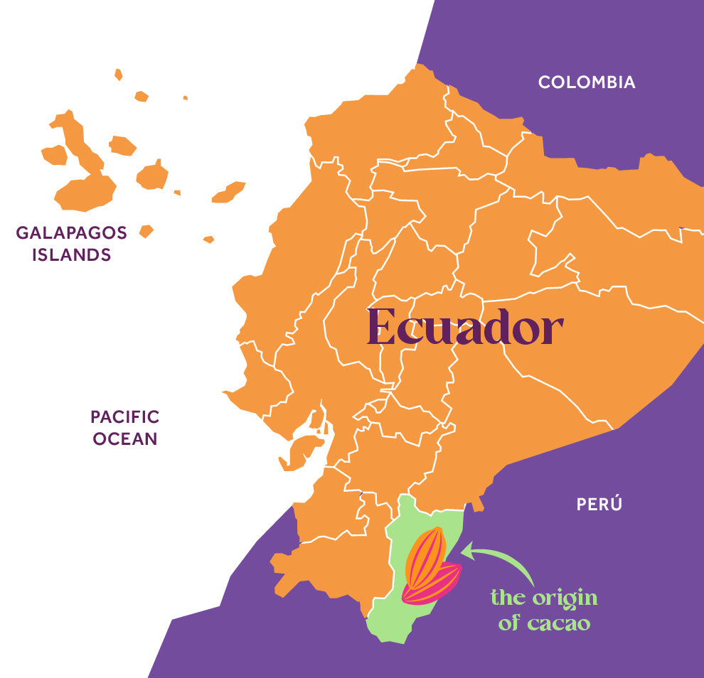 Map of Equador that shows where the origin of the cacao is located
